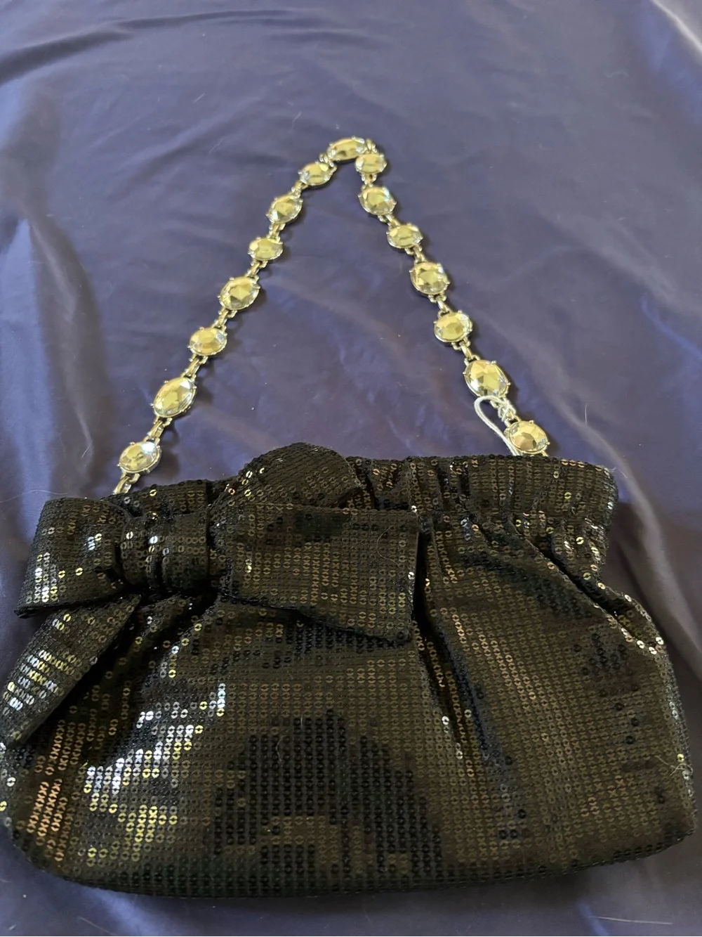 White House Black Market Black Sequin Clutch with Crystal Chain - Picture 4 of 12